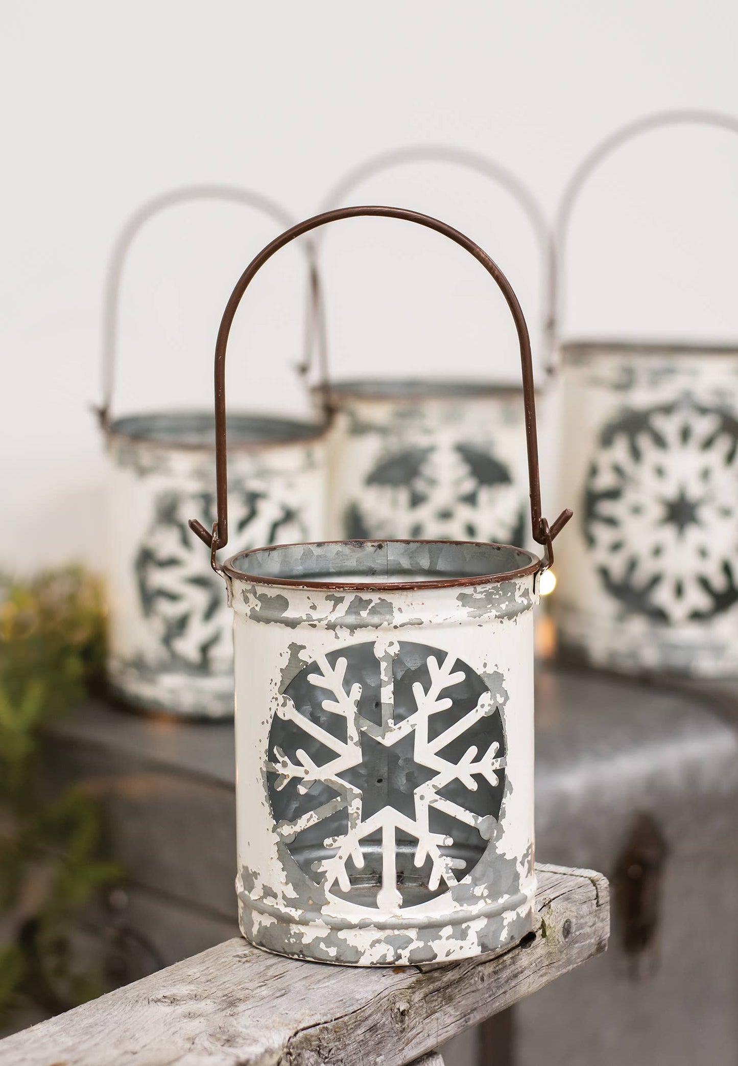 White Vintage Snowflake Buckets