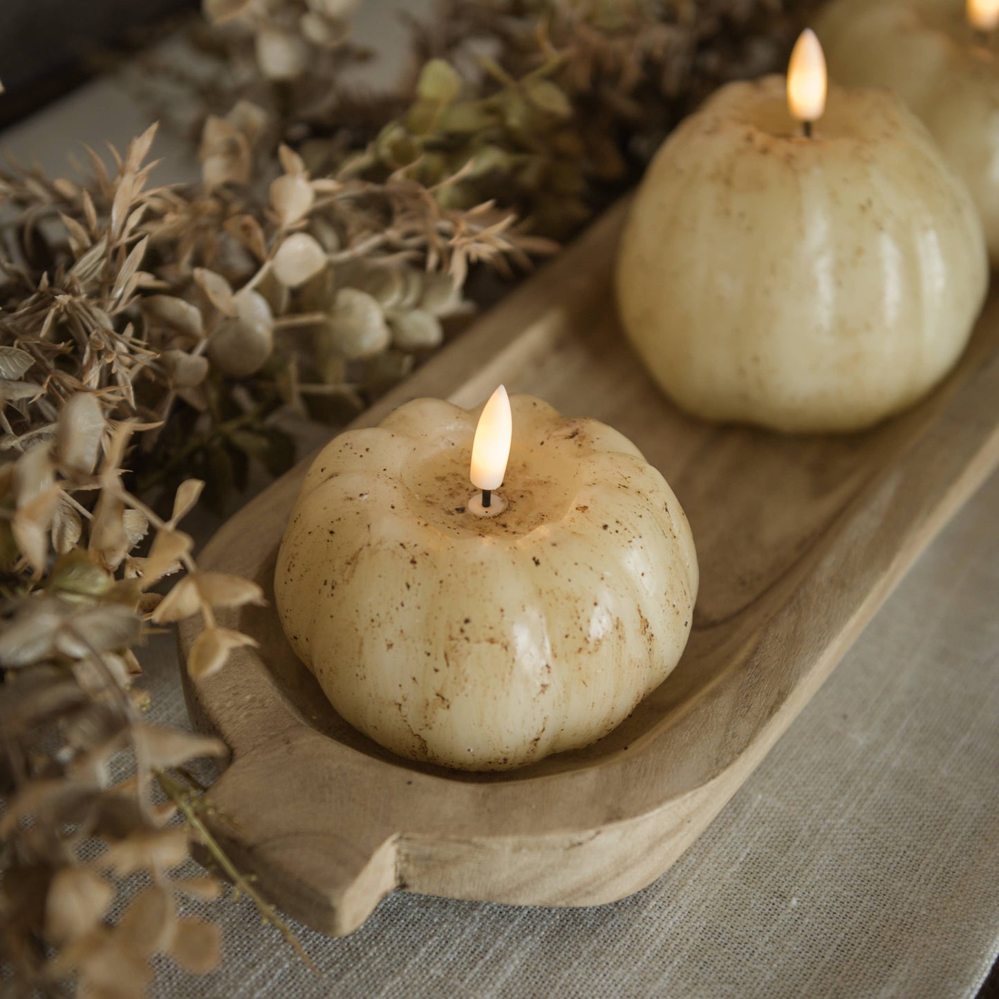 3" CREAM 3D FLAME SHORT PUMPKIN CANDLE