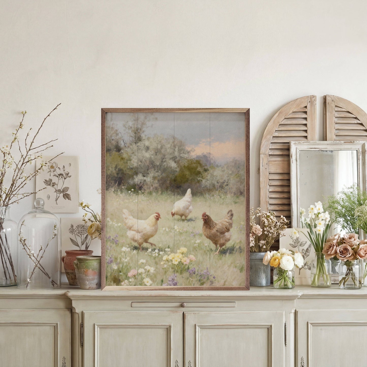 Chickens Playing In Pasture One Brown