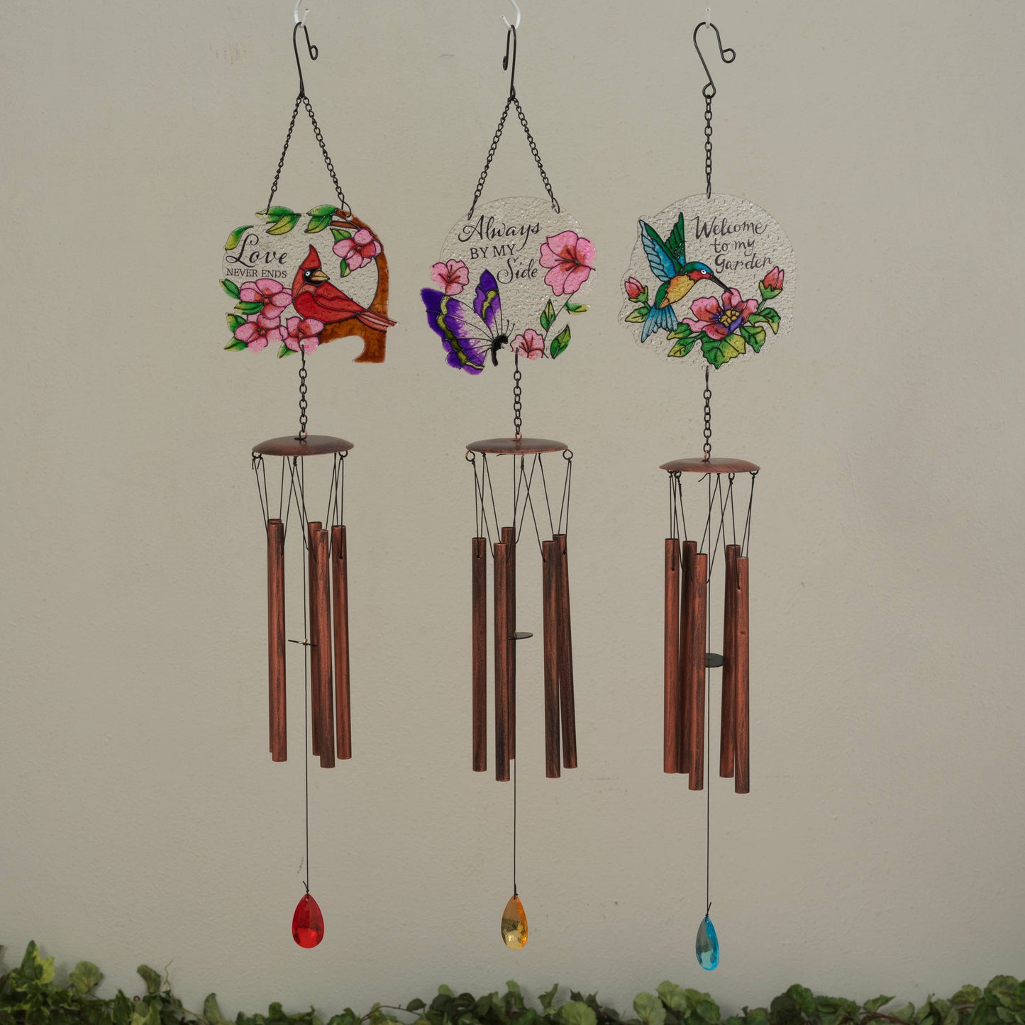 25.2"H Metal & Fused Glass Garden Friend Wind Chime