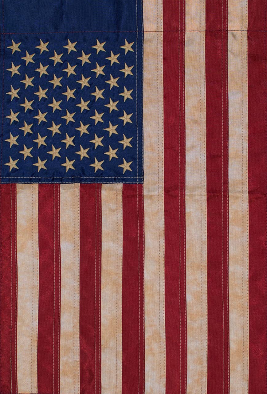 Tea Stained American Flag Embroidered House Flag