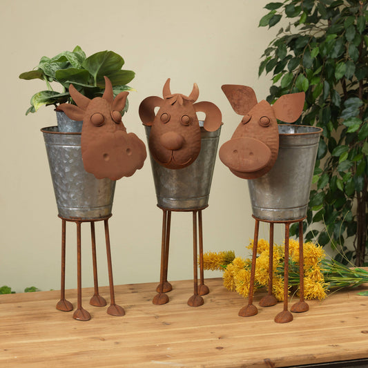19.75"H Rustic Galvanized Metal Farm Animal Planter
