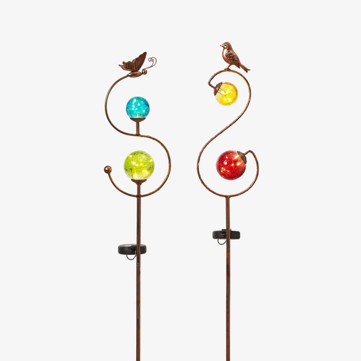 42.1"H Solar Lighted Metal Bird and butterfly stake