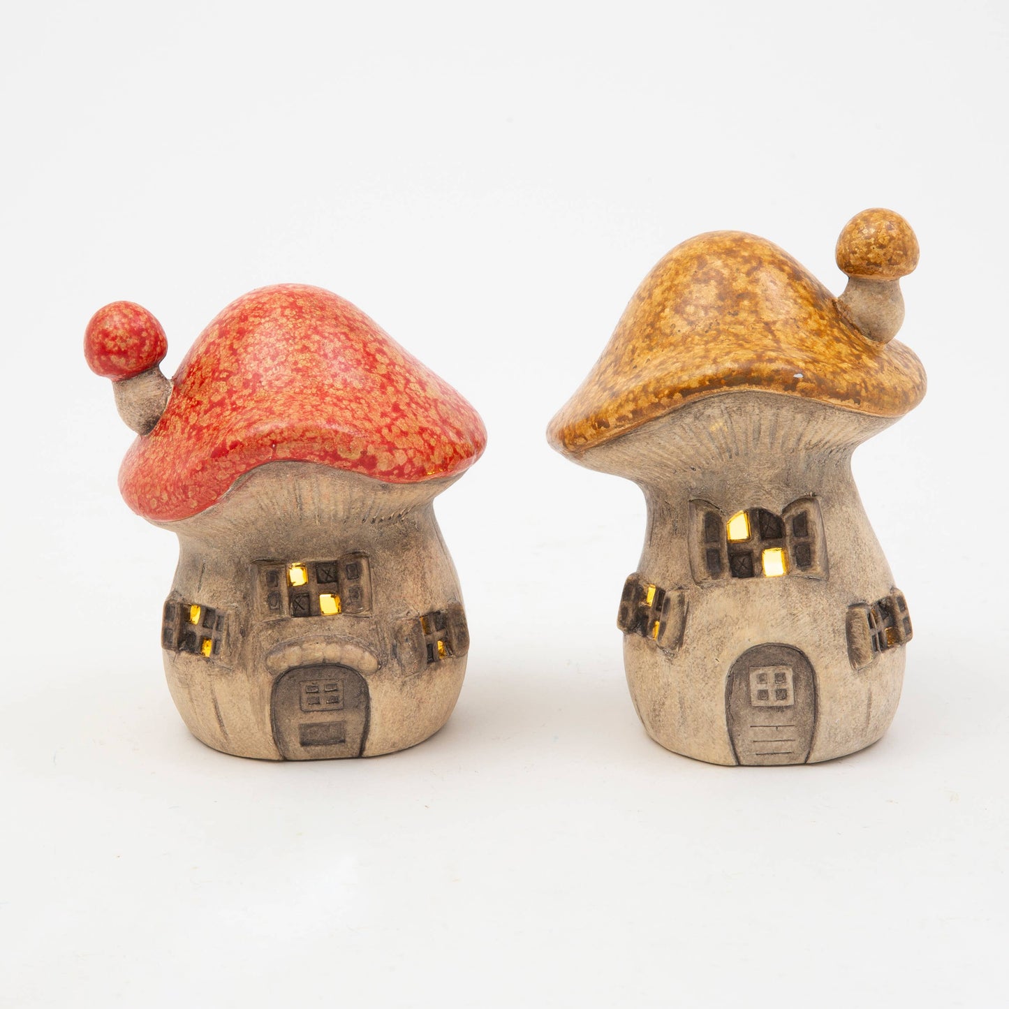 4.92"H B/O Lighted Terracotta Mushroom House, 2 Ass