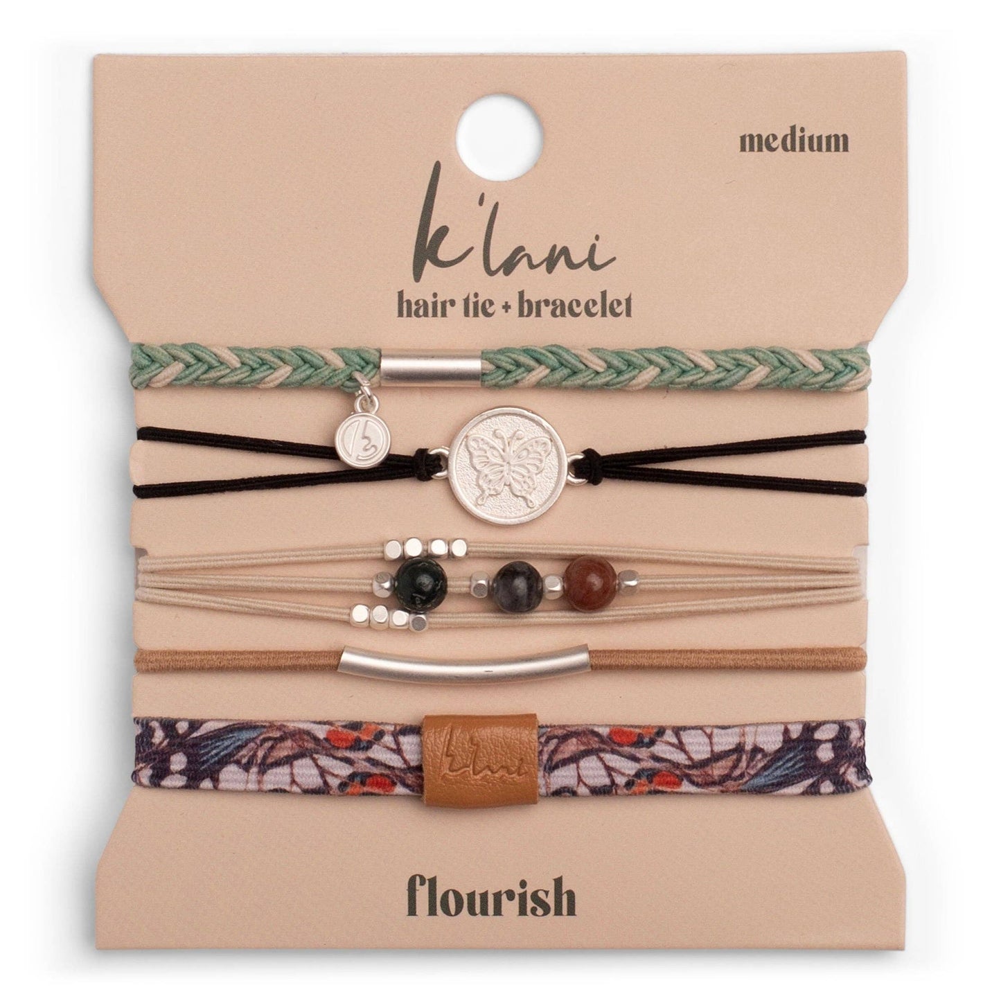 "Flourish" Silver Butterfly Charm Hair Tie Bracelet Set