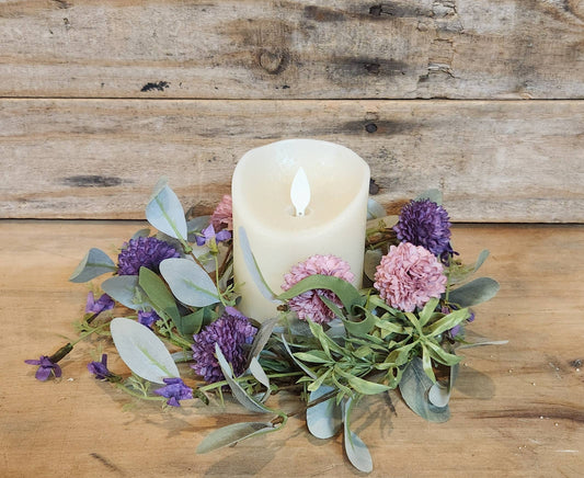 Pink/Purple Pom Pom Candle Ring 4.5"