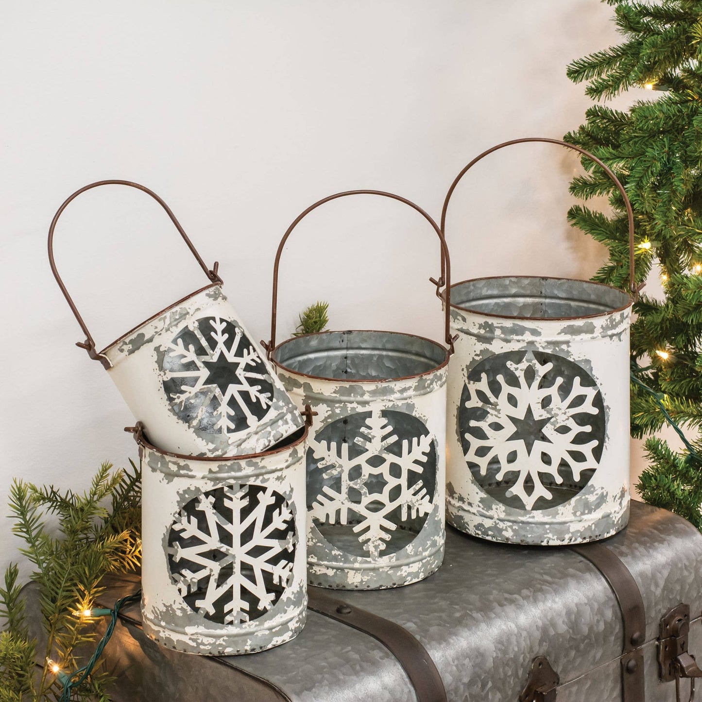 White Vintage Snowflake Buckets