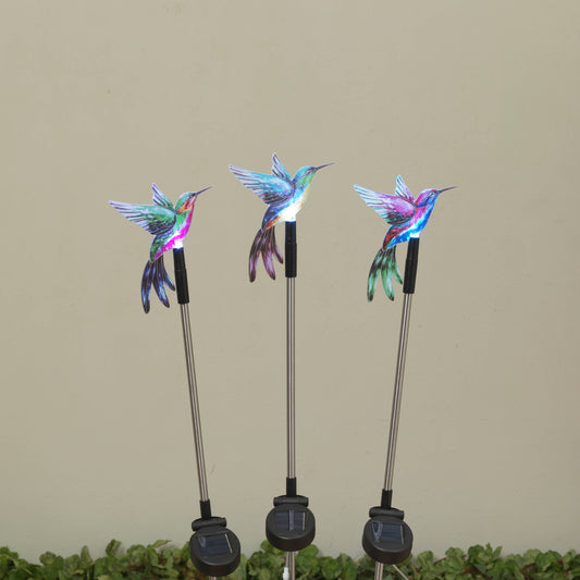 28.5"H Solar Lighted Color Changing hummingbird stake