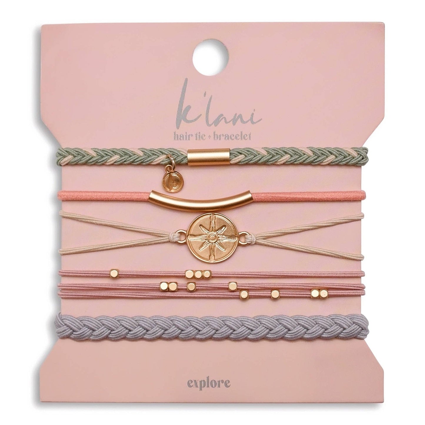 "Explore" Gold Charm Compass Hair Tie Bracelets