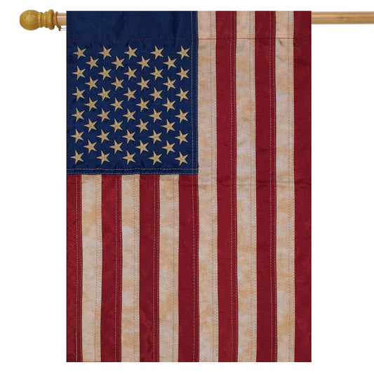 Tea Stained American Flag Embroidered House Flag
