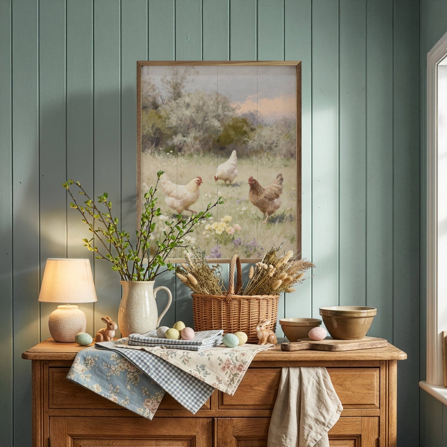 Chickens Playing In Pasture One Brown