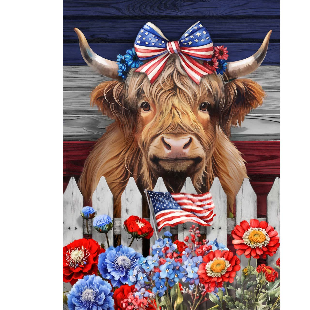 Patriotic Highland Cow Garden Flag