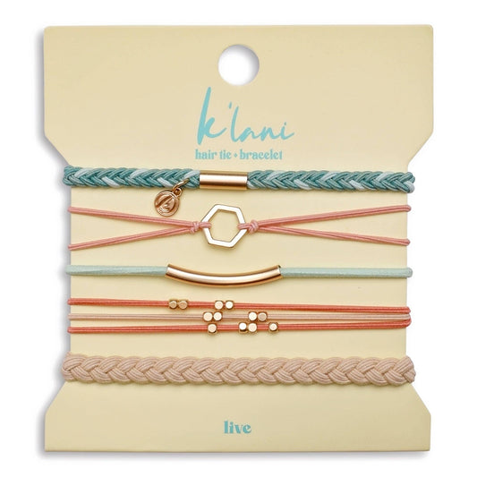 "Live" Gold Hexagon Hair Tie Bracelets