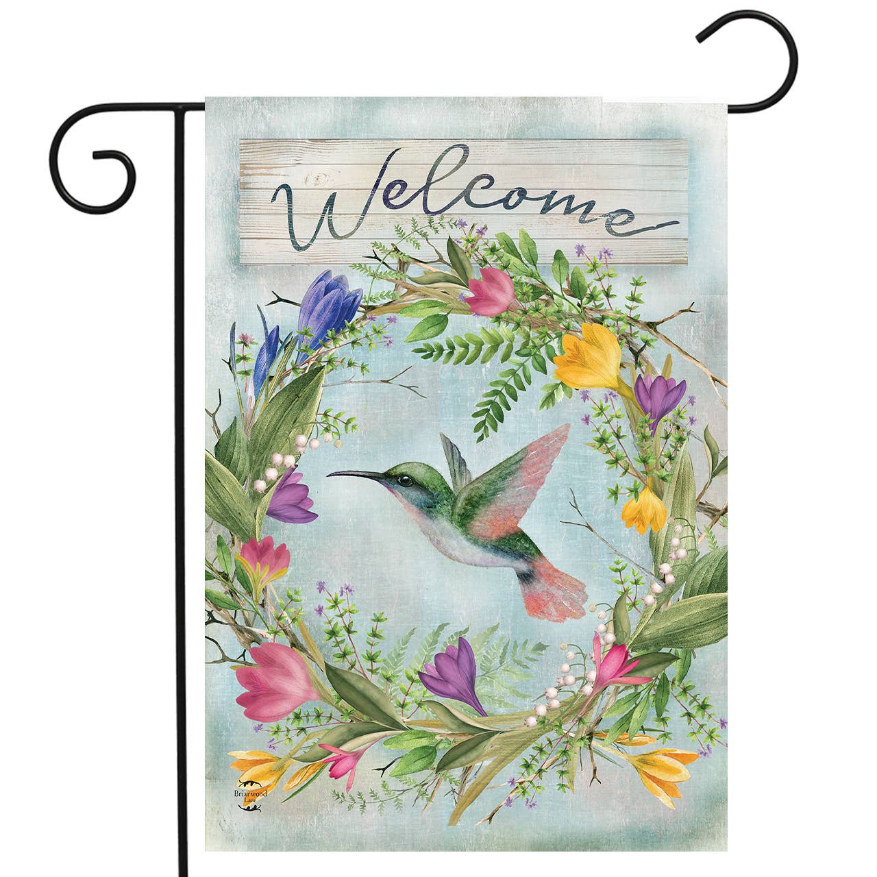 Hummingbird Wreath Garden Flag