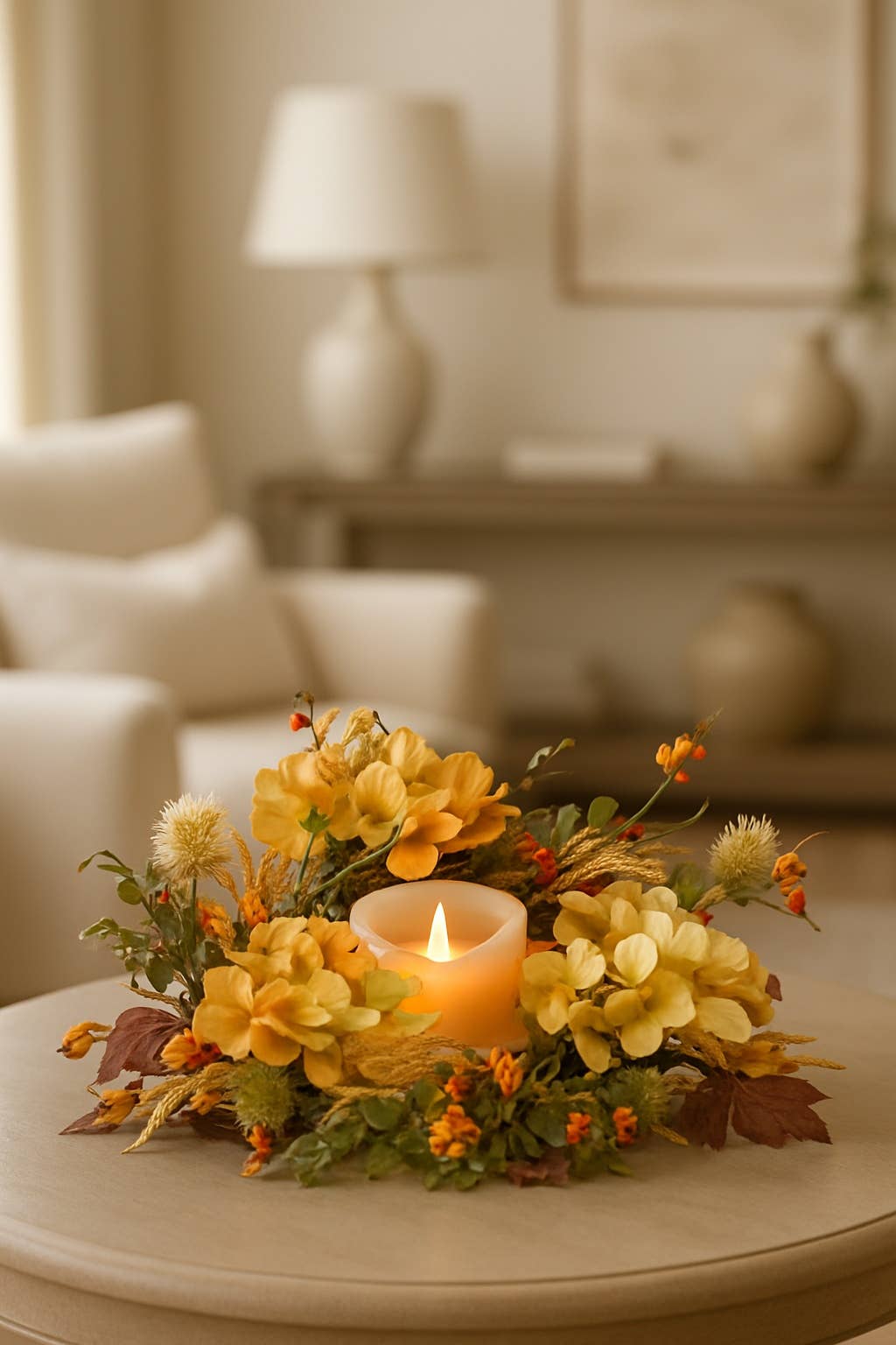 Autumn Hydrangea 6.5in Candle Ring