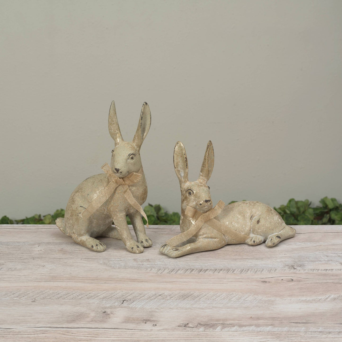 Laying 11"L Resin Bunny w/ Bow