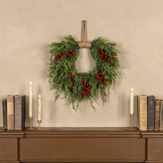 28" PINE, CEDAR & BERRIES HANGING WREATH