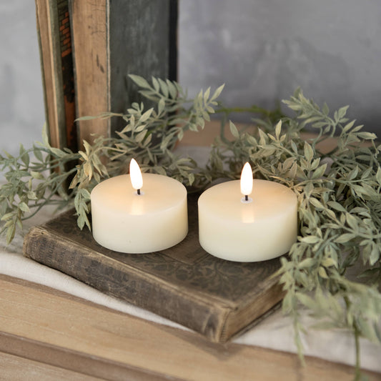 SET/ 2 - OVERSIZED 3D FLAME CREAM TEALIGHT CANDLES