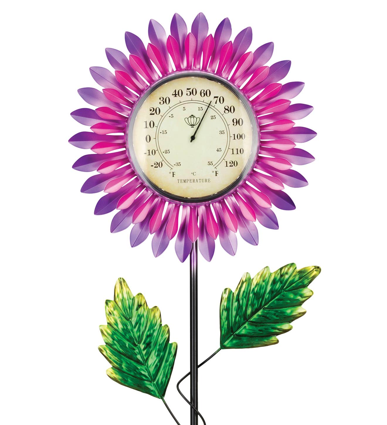 Thermometer Solar Stake - Pink Daisy