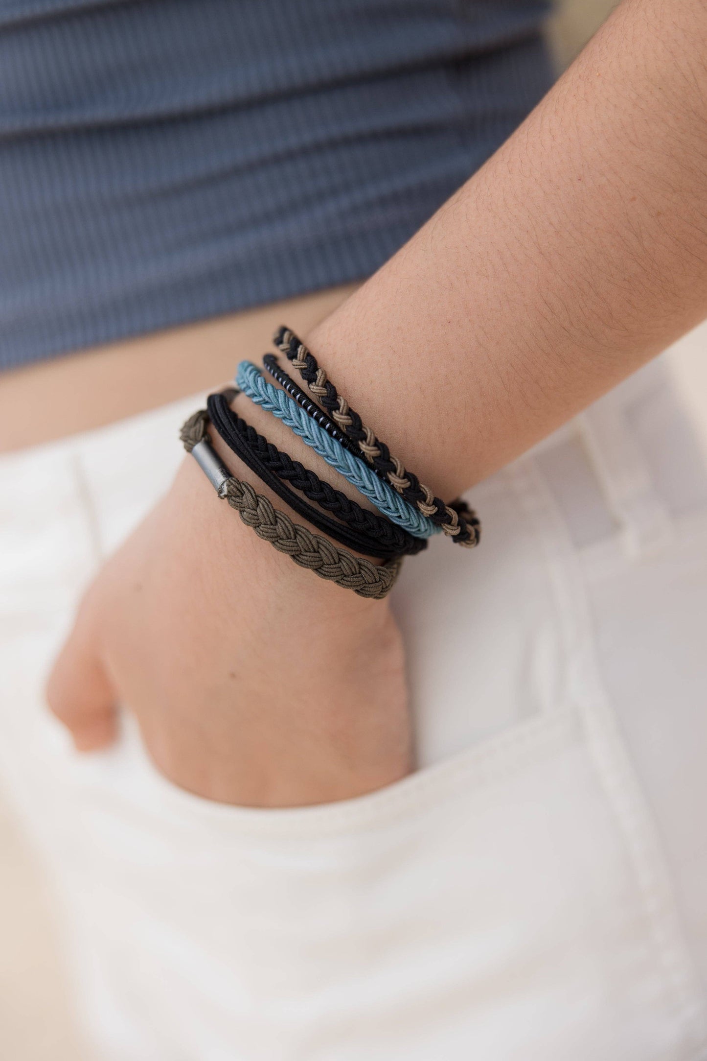 "Hustle" Brown Blue Black Hair Tie Bracelets