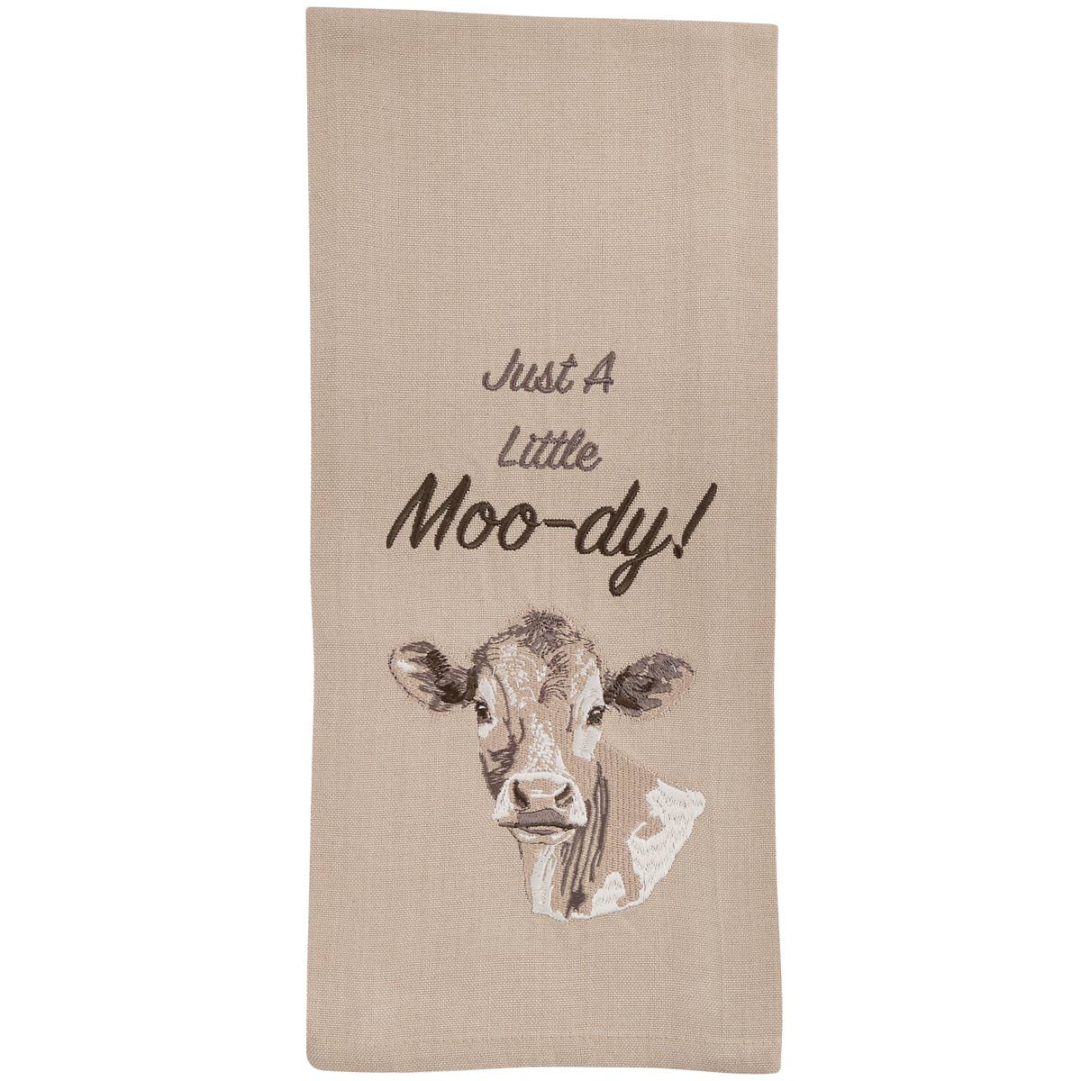 Just A Little Moo-Dy Embroidered Dishtowel