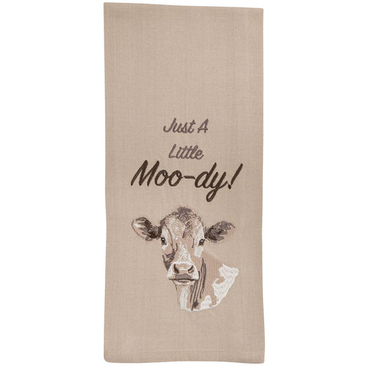 Just A Little Moo-Dy Embroidered Dishtowel