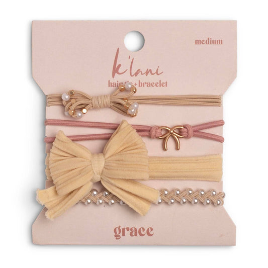 "Grace" - Pearls, Gold and Bows Hair Tie Bracelets