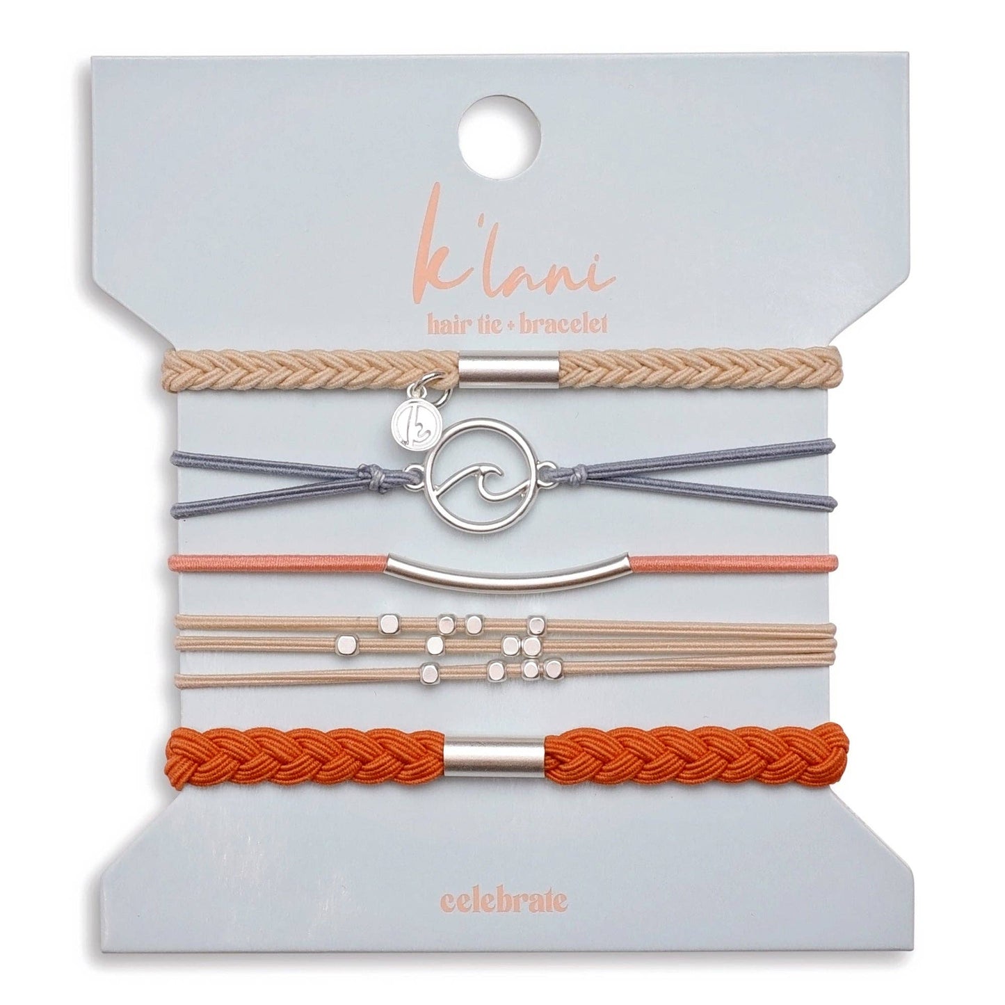 "Celebrate" Silver Wave Charm Hair Tie Bracelets