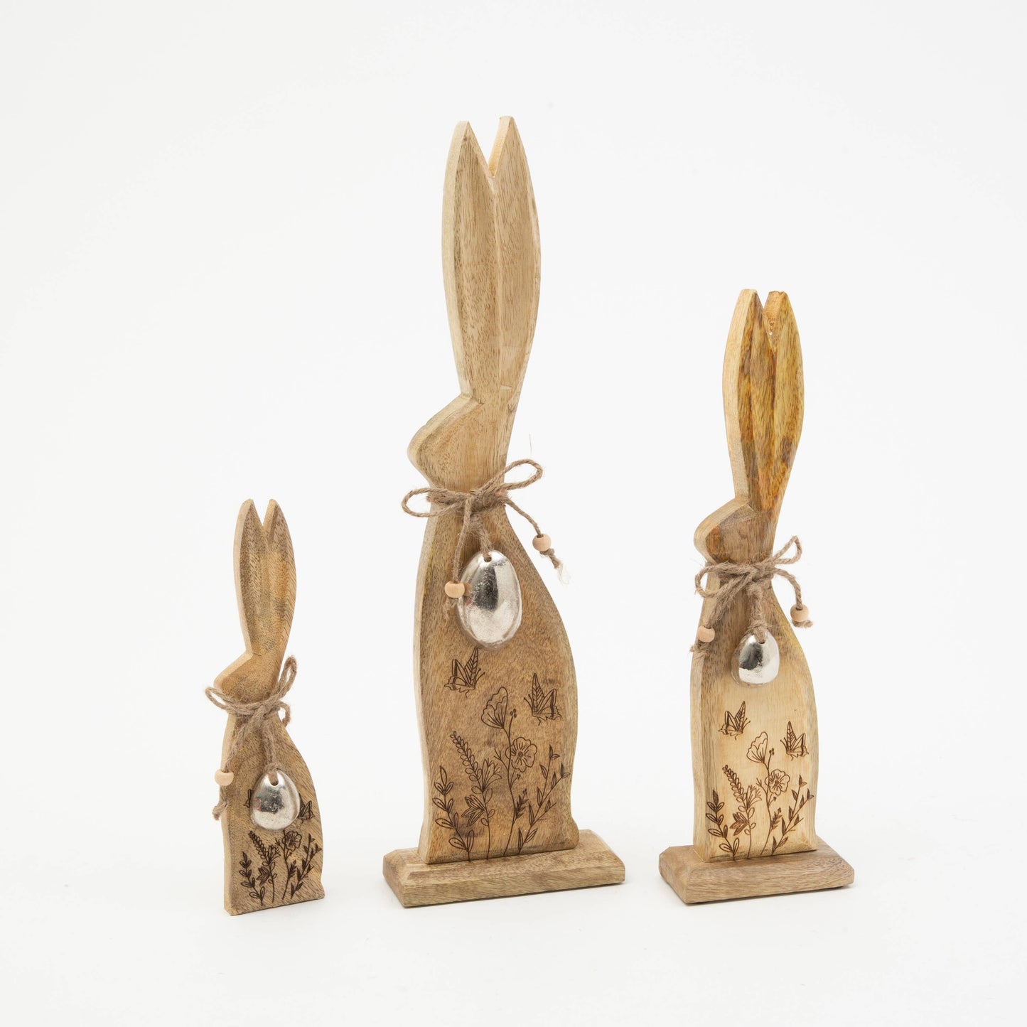 S/3 Mango Wood Bunnies, Lg is 16"H