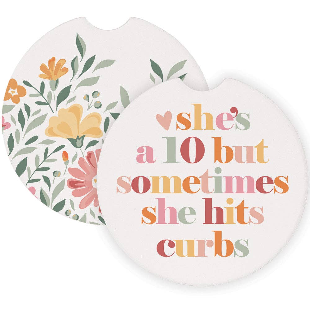 She Hits Curbs Flowers - Car Coasters