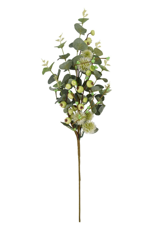 24" Eucalyptus, Berry & Thistle Spray, Green