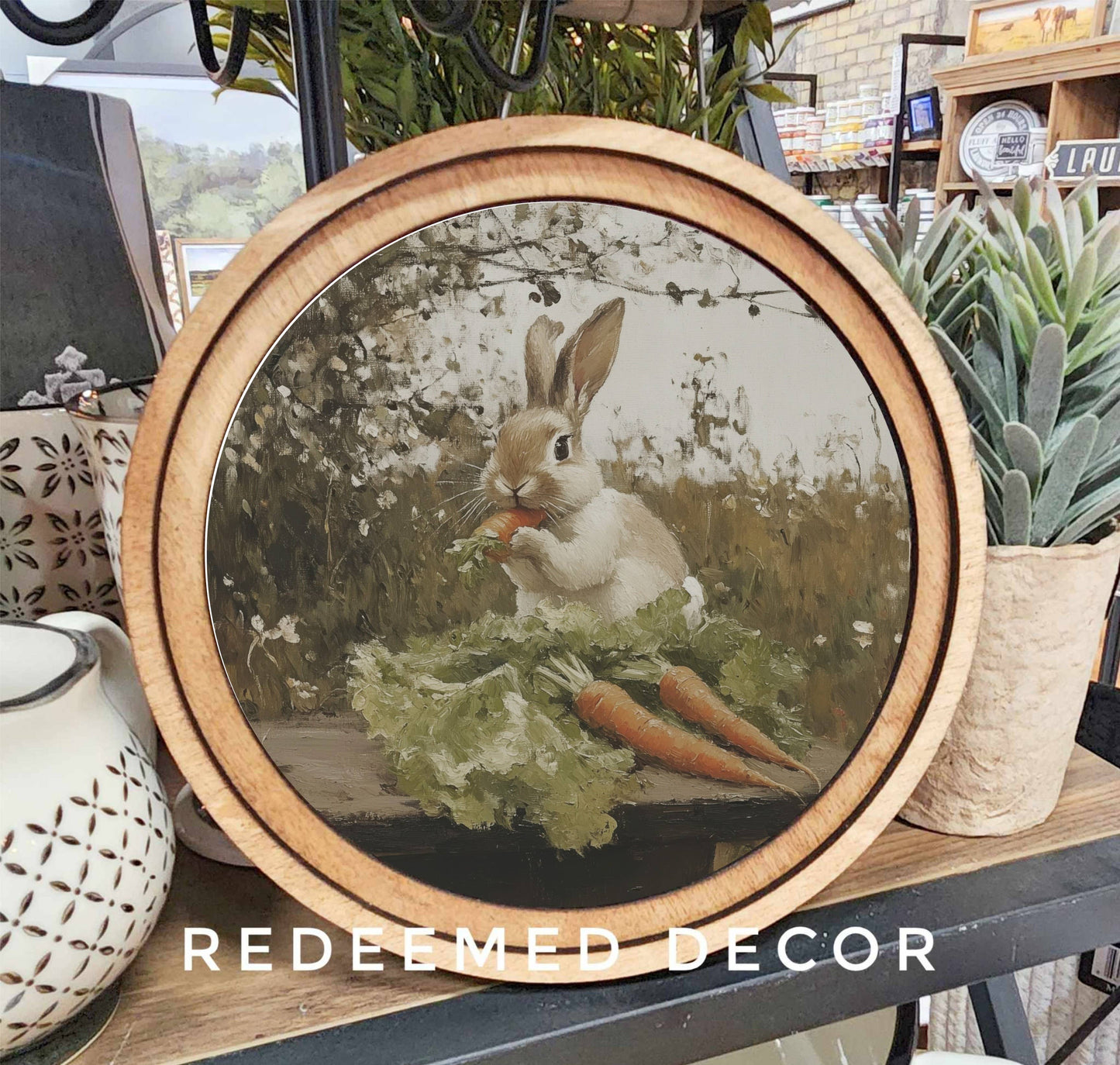 8" Round Bunny With Carrots Art