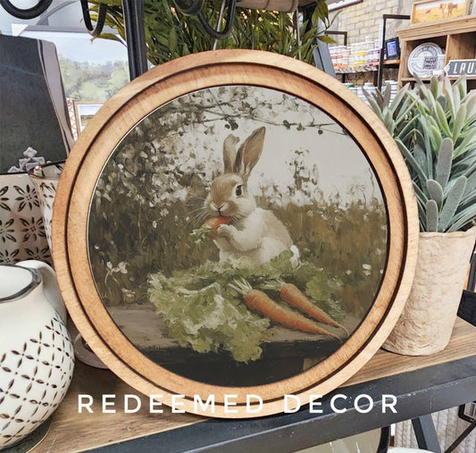8" Round Bunny With Carrots Art