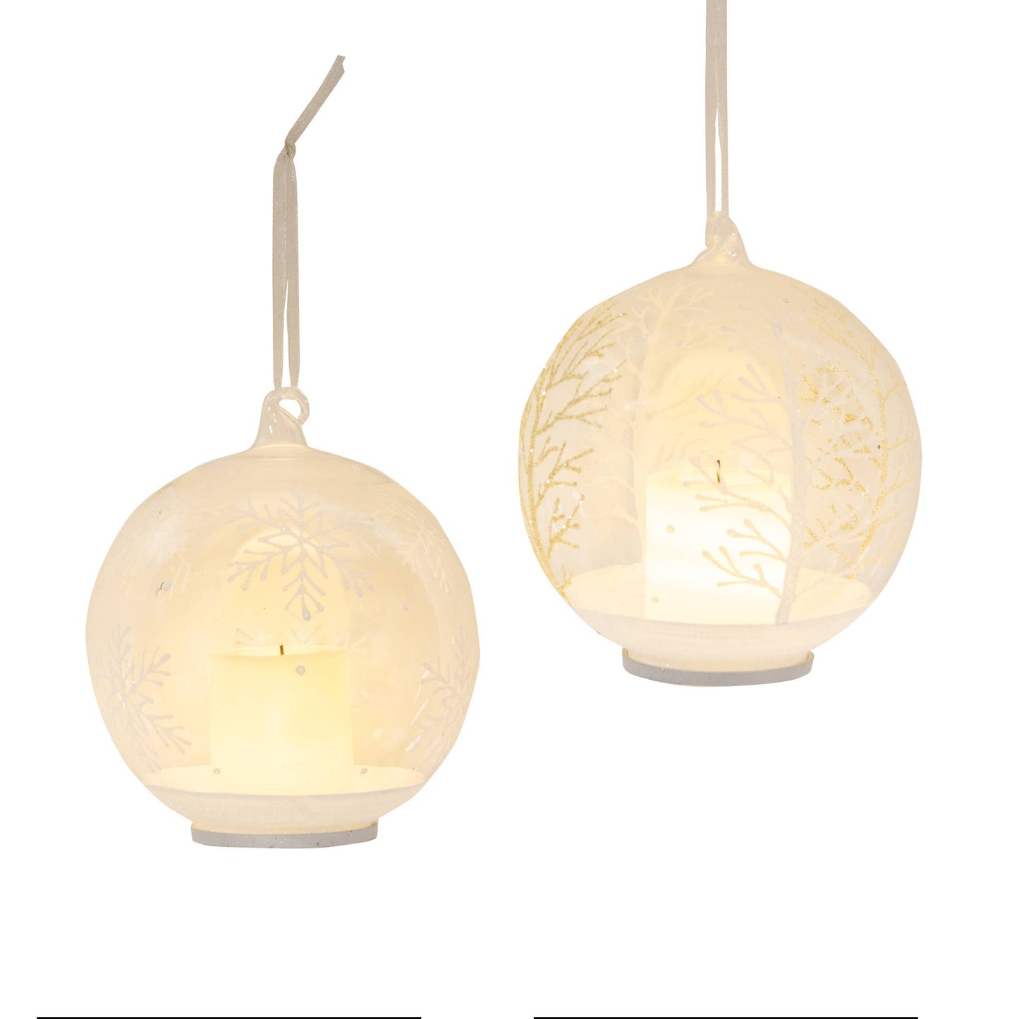 4" Winter Pattern Bulb Ornament w/LED Candle - 2 Assorted