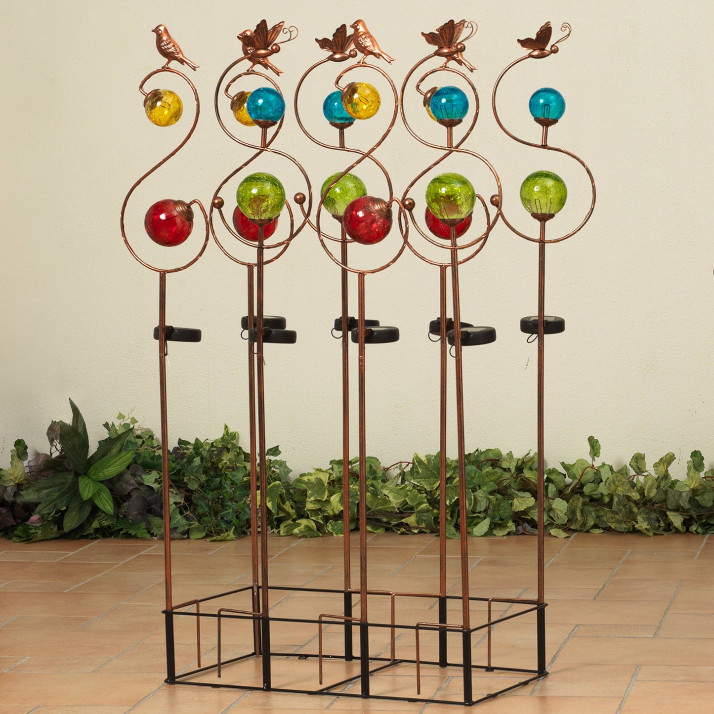 42.1"H Solar Lighted Metal Bird and butterfly stake