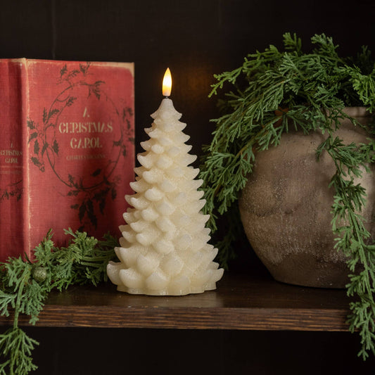 8" CREAM SHIMMER 3D FLAME BALSAM TREE CANDLE