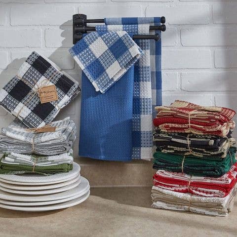 Wicklow Check 3 Dishtowel-1 Dishcloth Set - Red & Cream