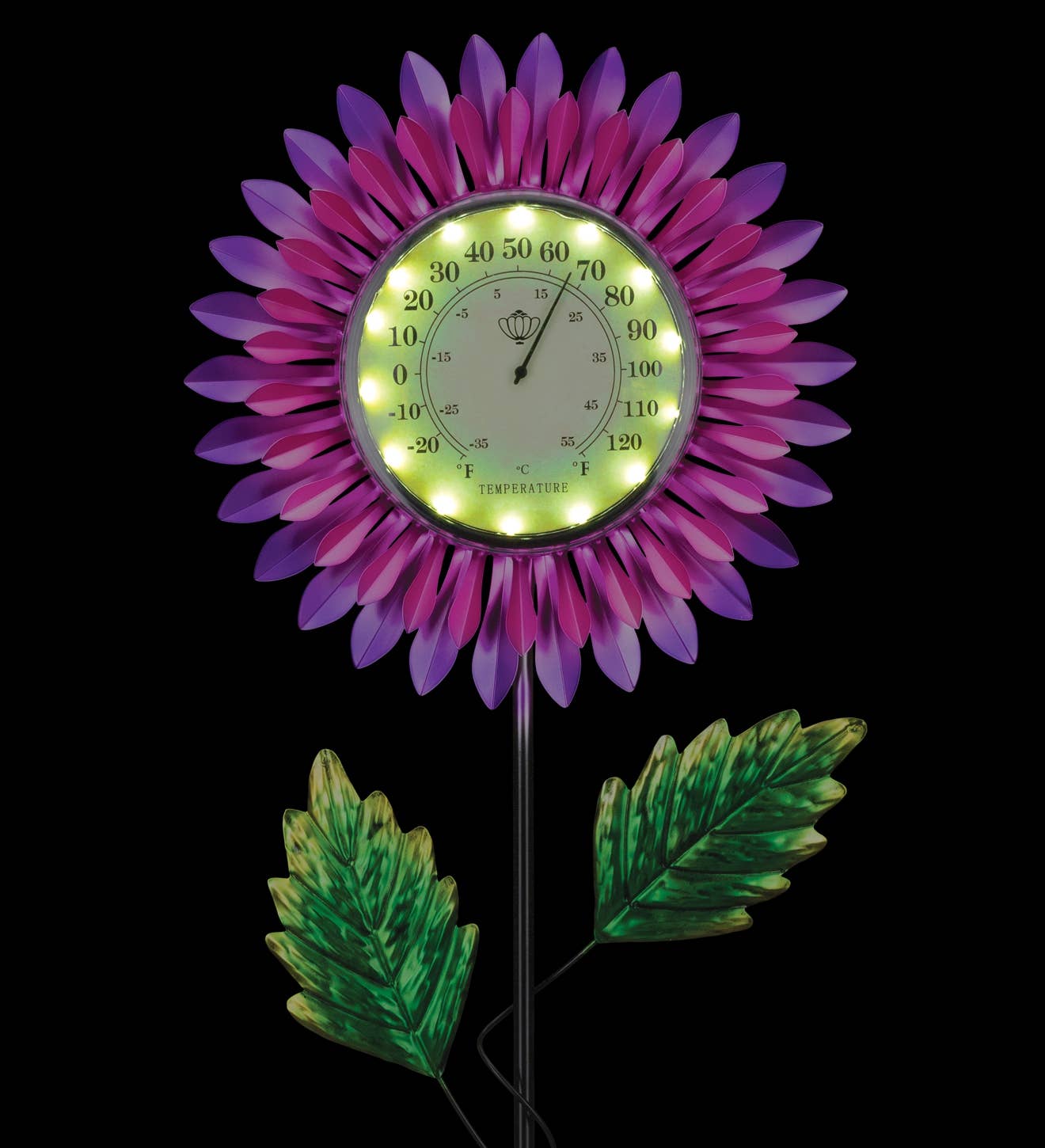 Thermometer Solar Stake - Pink Daisy
