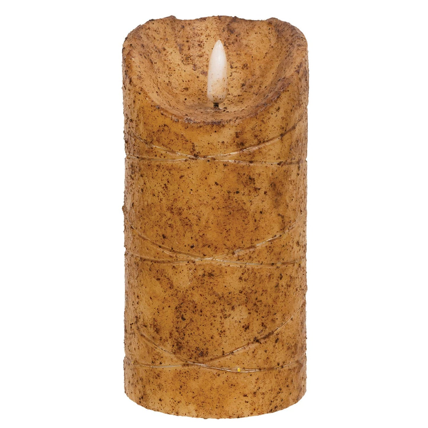 Burnt Ivory LED Wrapped Flicker Flame Timer Pillar, 6"