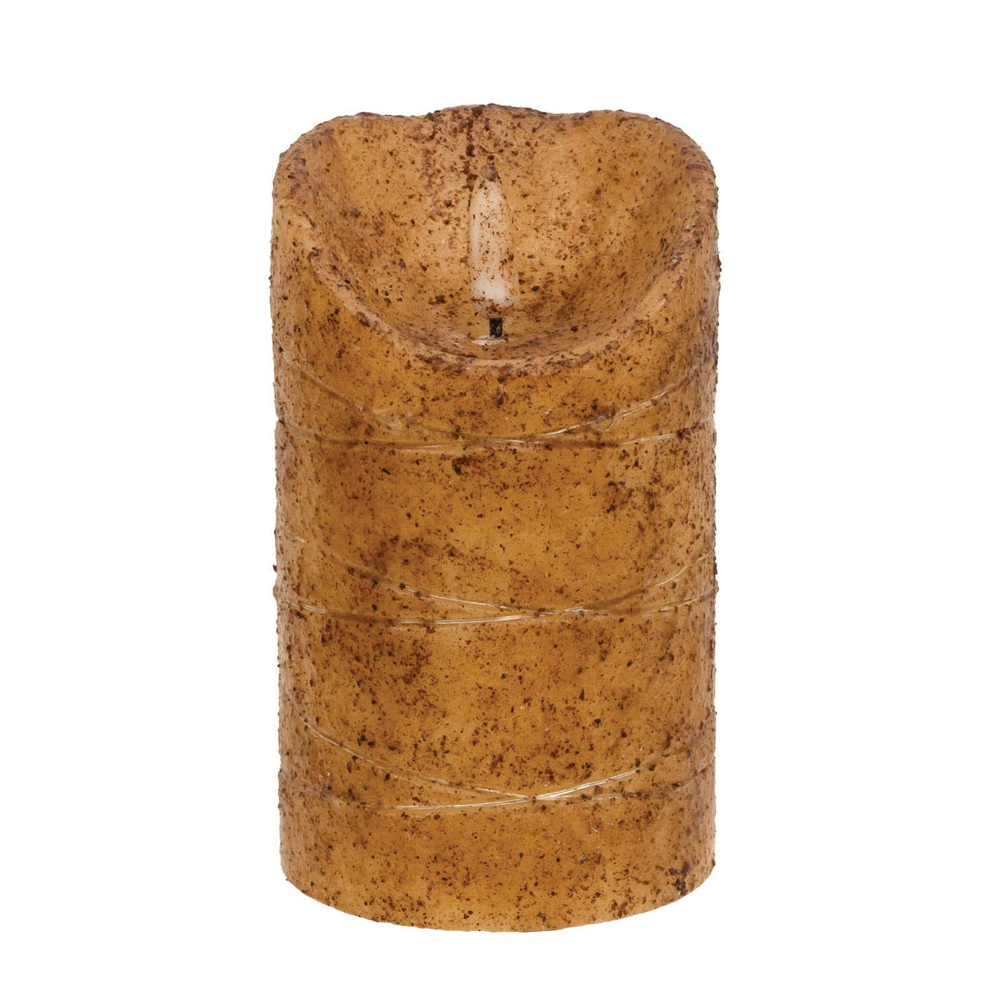 Burnt Ivory LED Wrapped Flicker Flame Timer Pillar, 5"
