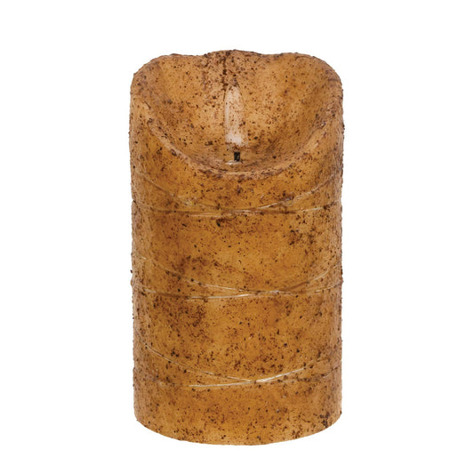 Burnt Ivory LED Wrapped Flicker Flame Timer Pillar, 5"