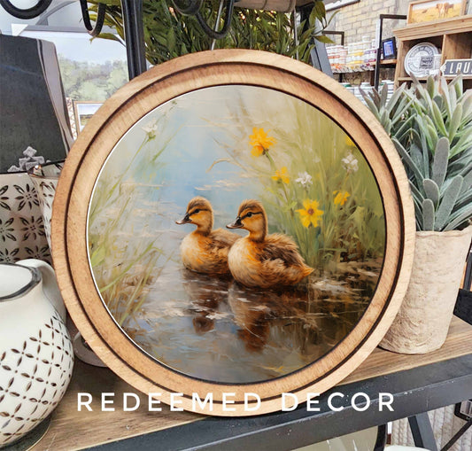 8" Round Spring Ducklings Art