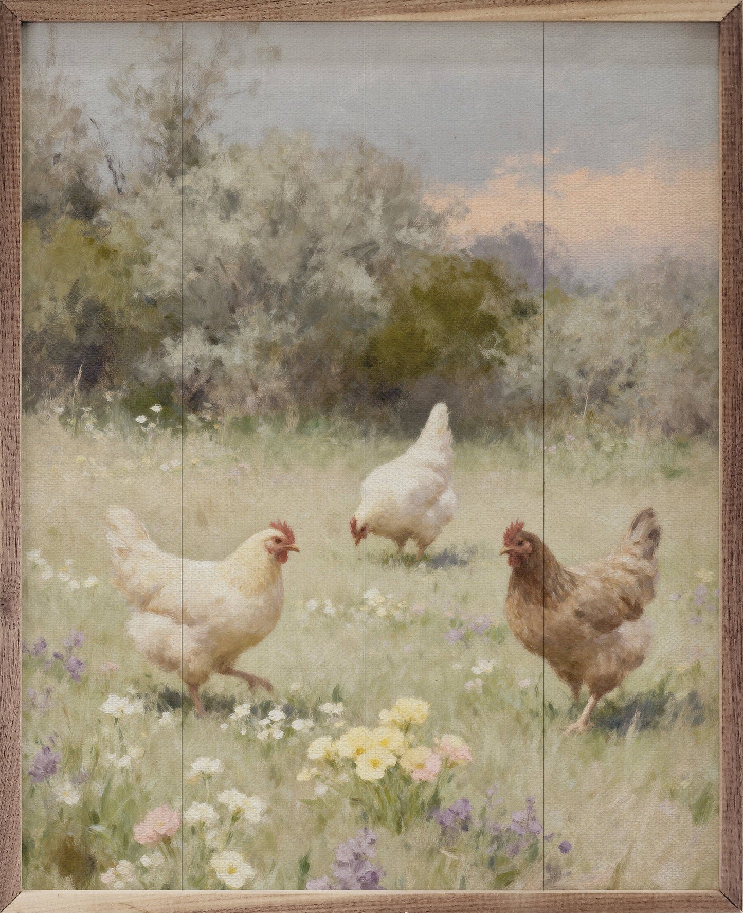 Chickens Playing In Pasture One Brown
