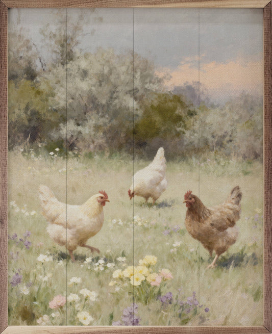 Chickens Playing In Pasture One Brown