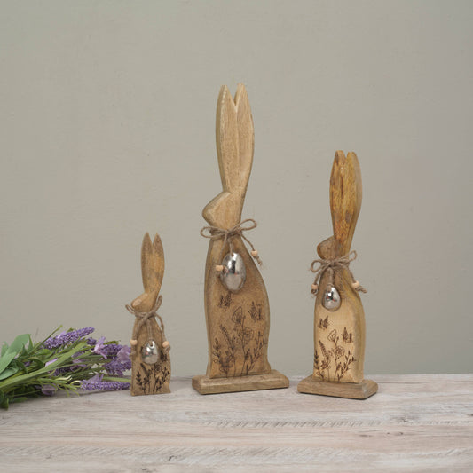 S/3 Mango Wood Bunnies, Lg is 16"H