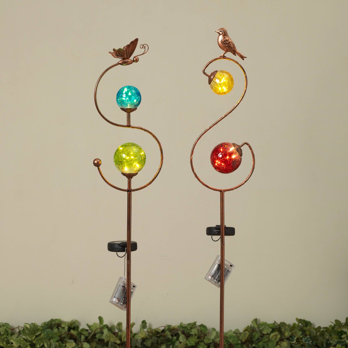 42.1"H Solar Lighted Metal Bird and butterfly stake